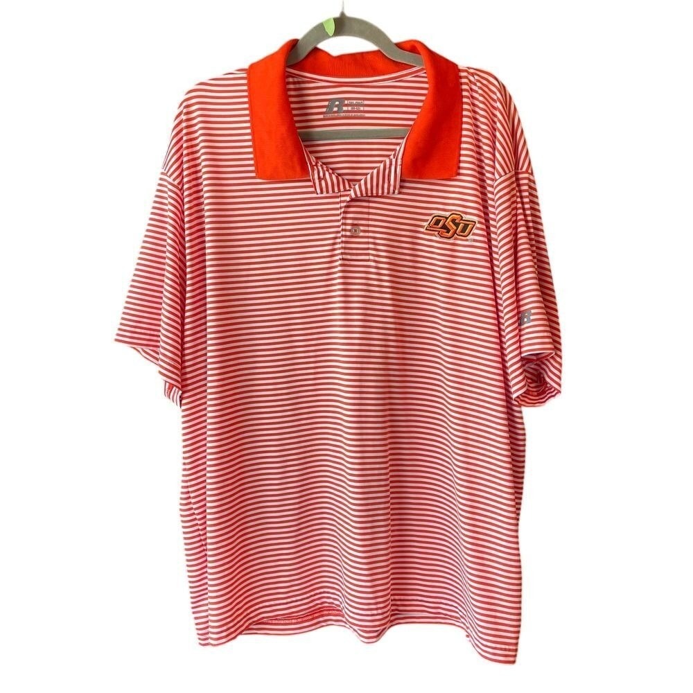 OKLAHOMA STATE COWBOYS OSU RUSSELL Athletic Polo Orange White Striped Men's 2XL